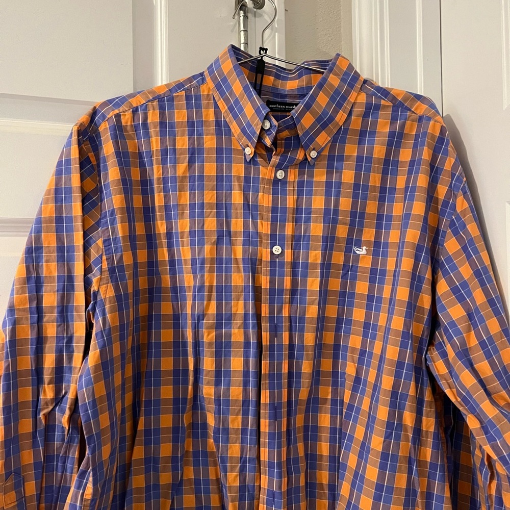 Southern Marsh Orange and Blue Plaid Shirt